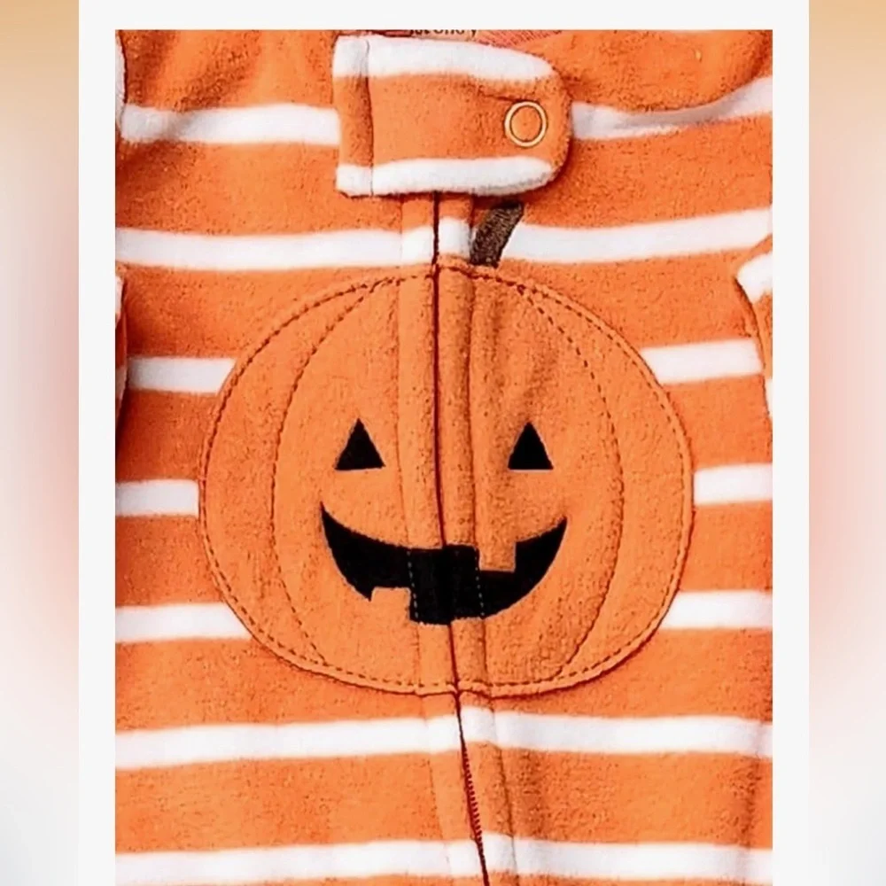 Carters Infant Boys Orange Striped Sleeper Pumpkin Sleep & Play 056